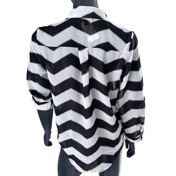 Kalijati White & Black Striped Long Sleeve Blouse Medium M Button Up NWOT - Picture 6 of 11